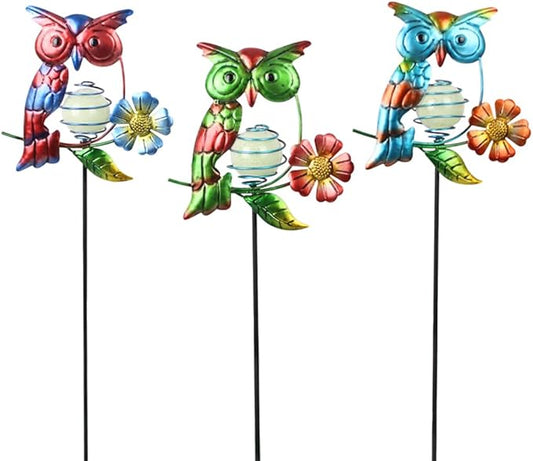 Set of 3 Owl Decorative Garden Stakes,Glow in The Dark Metal Yard Art,Waterproof Stakes Decorative for Outside,Metal Garden Decor for Mom,Women,Yard Lover