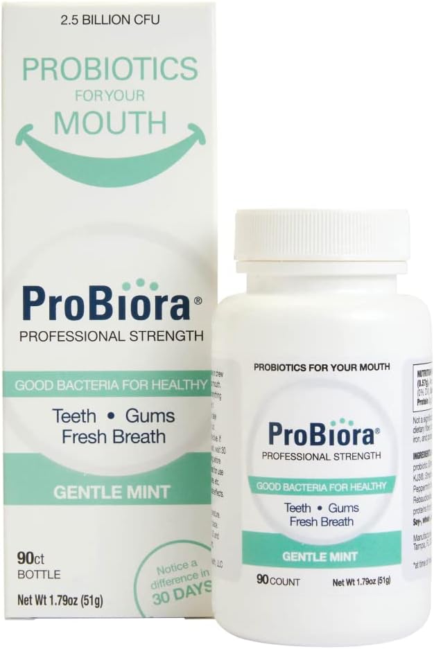ProBiora Professional Strength Oral Probiotics for Teeth and Gums | Dental Probiotic for Oral Health | Bad Breath Treatment for Adults | Tooth Whitening | ProBiora3 Probiotic Blend | 90 Mint Tablets