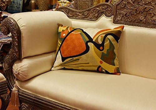 Lumbar Modern Pillow Cover - Kandinsky in Flow Burnt Orange Abstract Farmhouse Pillowcase Modern Chair Cushion Contemporary Outdoor Cushions Hand Embroidered Wool Size 14x20