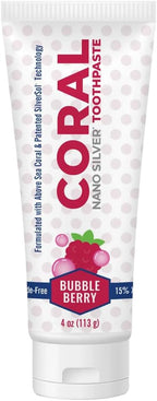 Coral Nano Silver Bubble Berry Kids Toothpaste, Natural Fluoride Free Teeth Whitening Toothpaste, Coral Calcium Nano Silver Infused SLS Free - 4 Ounces
