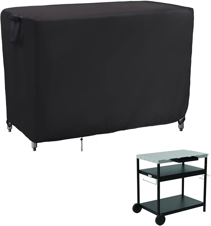 Kingling Grill Cart Cover, Waterproof Outdoor Prep Table Cover 46 Inch Stainless Steel Outdoor Patio Table Covers Rectangular for Metal Prep Cart Protection -46''L x 25''W x 40''H (Black)
