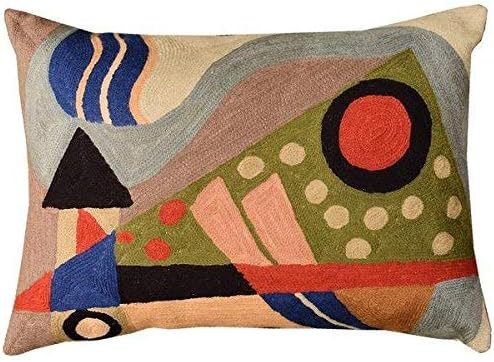 Lumbar Kandinsky Abstract Pillow Cover - Original Composition | Modern Chair Cushion | Modern Outdoor Pillowcase | Mid Century Chair Cushions | Hand Embroidered Wool Size 14x20