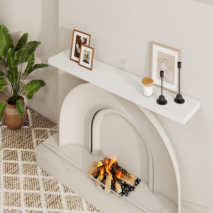 48 inch Floating Shelves for Wall Large Wall Mounted Shelves with Invisible Brackets, White Long Shelves for Bathroom, Living Room, Kitchen, Office, 48x9.1 inch deep Set of 2