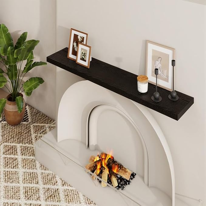 48 inch Floating Shelves for Wall Large Wall Mounted Shelves with Invisible Brackets, Black Long Shelves for Bathroom, Living Room, Kitchen, Office, 48x9.1 inch deep Set of 2