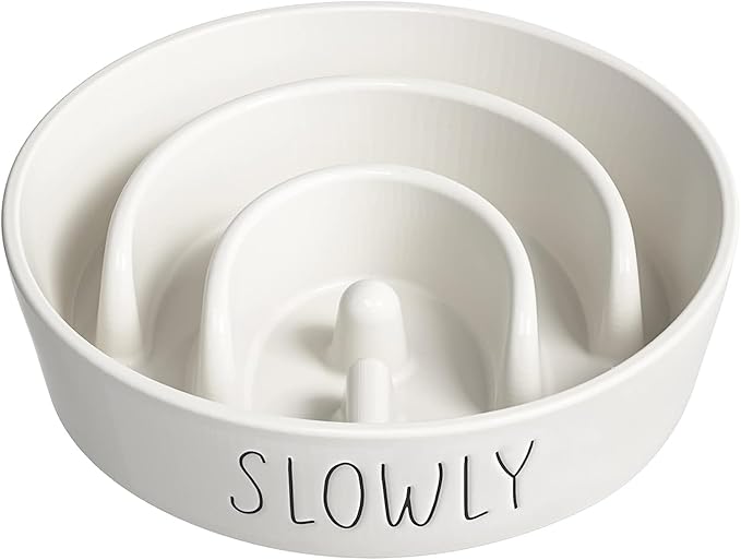 Ceramic Slow Feeder Dog Bowls Small Breed, 0.6 Cups Dog Food Dish for Fast Eaters, Puzzle Bowl for Small Dogs and Cats,White