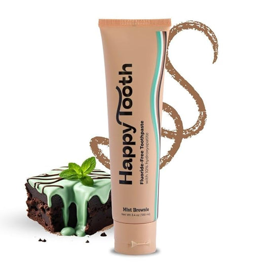 Happy Tooth Hydroxyapatite Toothpaste, Fluoride Free, Natural Whitening for Kids, Toddlers and Adults, SLS Free, Enamel Safe, Dentist Formulated with Clean Ingredients, Mint Brownie Flavor, 3.4oz