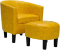 INZOY Modern Accent Chair with Ottoman for Small Space, Club Chair with Ottoman Set, Comfy PU Leather Barrel Reading Chairs for Living Room Bedroom, Round Reading Chair with Foot Rest, Yellow