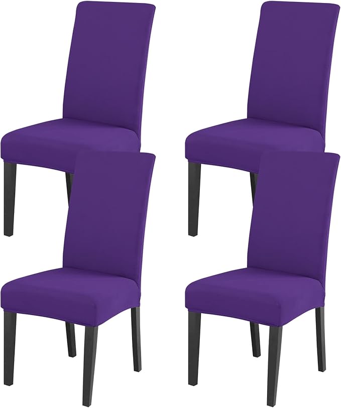 JQinHome Dining Chair Slipcover, High Stretch Removable Washable Chair Seat Protector Cover Set of 4,Chair Covers for Dining Room, Kitchen,Home Party,Wedding Ceremony(Purple, 4PC)
