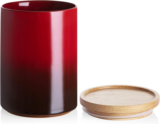 Sweejar Ceramic Food Storage Jar, Stackable Kitchen Canisters, Containers with Airtight Seal Wooden Lid for Serving Ground Coffee, Tea, Sugar, Salt and More - 28 Fl Oz (Gradient Red)