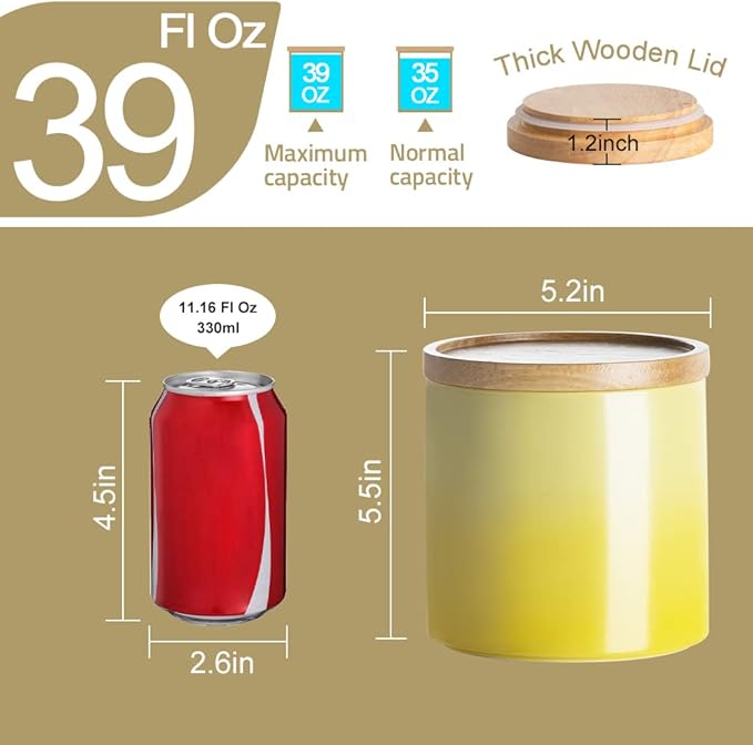 Sweejar Kitchen Canisters Ceramic Food Storage Jar, Stackable Containers with Airtight Seal Wooden Lid for Serving Coffee Bean, Flour, Tea, Spice and More - 39 Fl Oz (Red)