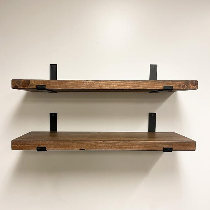 Rustic Shelves with J-Brackets Set of 2, Industrial Shelf, Kitchen Shelves, Solid Wood, Decorative Wall Storage, Heavy Duty, URBANDI (Provincial, 48Wx6D)