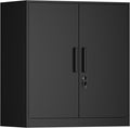 Metal Wall Cabinet,Garage Wall Cabinetwith Handle,Lockable Storage Cabinets Wall Mounted with 2 Doors,Locking Cabinet with Shelves for Basement,Living Home,Black