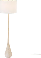 GLOBE Electric 52112 65" Floor Lamp, Faux Wood Finish, White Cotton Shade, Japandi Style, E26 Base, Modern Bedroom and Living Room Lighting