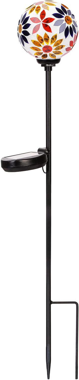 Afirst Solar Lights Outdoor Decorative - Solar Gazing Ball Mosaic Garden Stakes Flower Decorative Lights Waterproof for Pathway Yard Lawn Decoration Orange