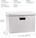 PRANDOM Large Collapsible Storage Box with Lid [1-Pack] Leather Fabric Foldable Storage Bin Organizer Container Basket Cube with Cover for Home Bedroom Closet Office Nursery White (17.7x11.8x11.8)