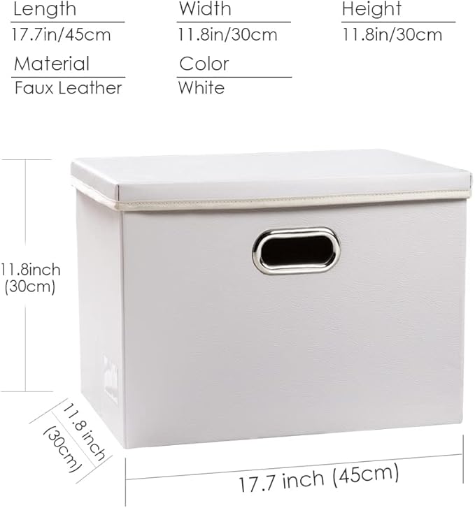 PRANDOM Large Stackable Storage Bins with Lids [5-Pack] Leather Fabric Foldable Storage Boxes Organizer Containers Baskets Cube with Cover for Bedroom Closet Office Nursery White (17.7x11.8x11.8)