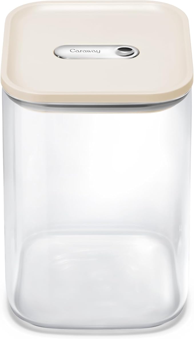 Caraway 4qt Glass Airtight Food Storage Container with Lid – Non-Toxic, BPA-Free Kitchen Storage Container – Stackable, Space-Saving Airtight Container for Dry Goods and More - Cream