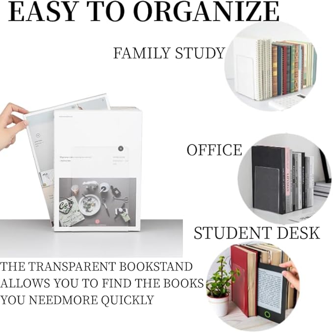 Lulonpon 16 Pieces Book Ends, Bookend, Books Ends for Shelves, Books Ends for Heavy Books, Clear Bookends, Acrylic Bookends for School, Library,Desktop Organizer and Book Shelves