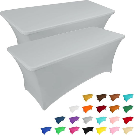IVAPUPU 2 Pack 6FT Table Cloth for Rectangular Fitted Events Stretch Grey Table Covers Washable Cover Spandex Tablecloth Protector for Party, Wedding, Cocktail, Banquet, Festival