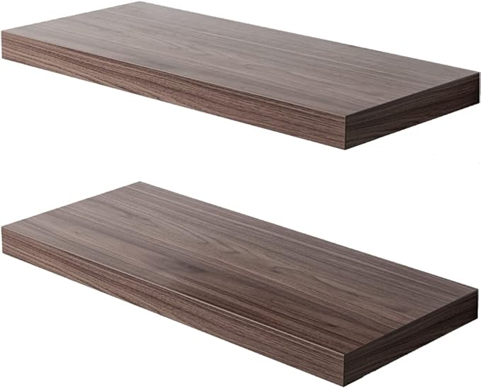 Floating Shelf, Set of 2 Wall Shelf, 24 in W x 12.75 in D x 2 in H Wooden Floating Wall Shelf with Invisible Brackets for Living Room/Bedroom/Bathroom/Kitchen Storage and Decor, Walnut