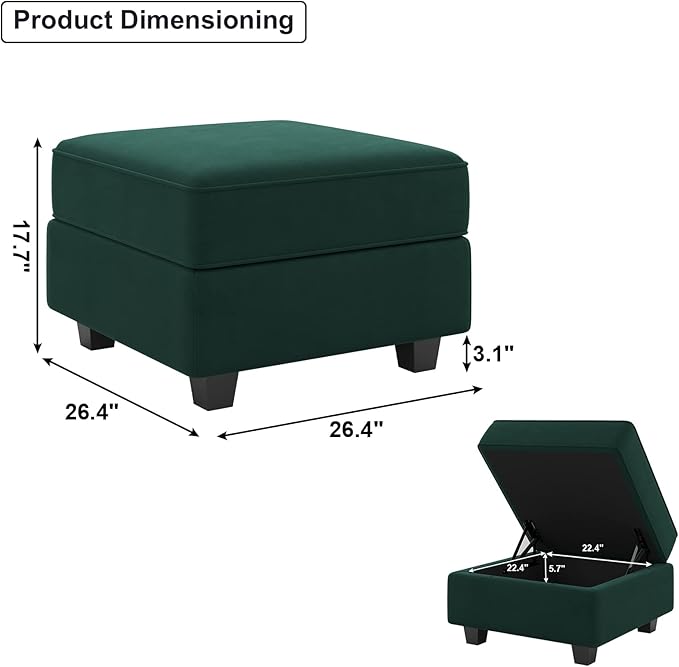 Belffin Storage Ottoman Module for Modular Sectional Sofa Square Seat Cube Velvet Foot Stool Green