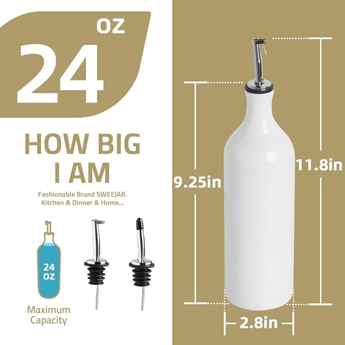 Sweejar Large Ceramic Olive Oil Dispenser Bottle, Opaque Oil Cruet Protects Oil to Reduce Oxidation, Suitable for Storage Oil, Vinegar, Soy Sauce & Other Liquids, Pack of 1, 24 Fl Oz (Black)