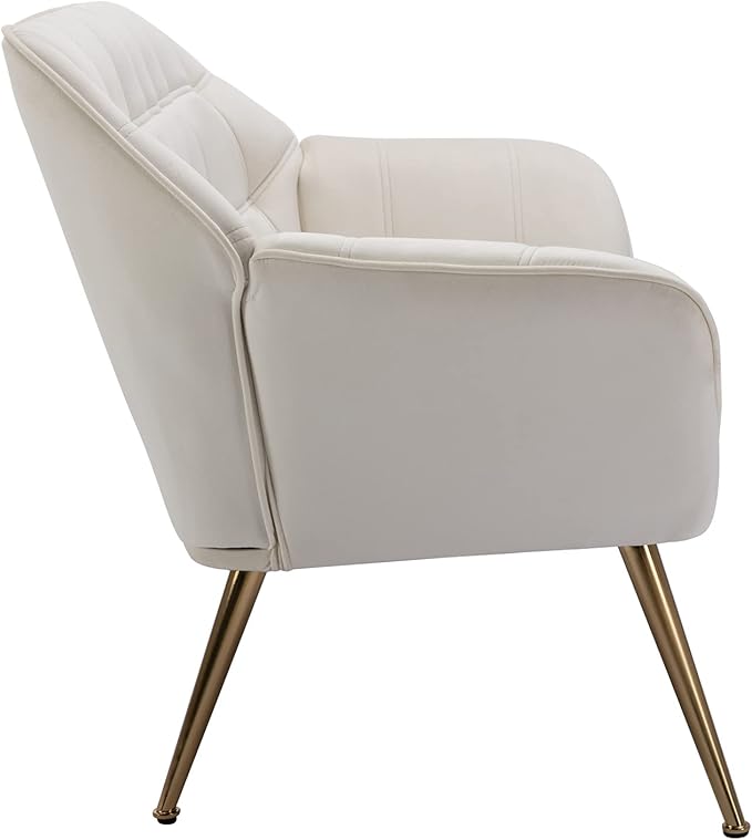 48" Small Loveseat for Small Spaces, Modern Sherpa Mini Sofa Couch 2-Seater Velvet Love Seat with Quilting Back and Gold Legs for Living Room/Bedroom, Cream