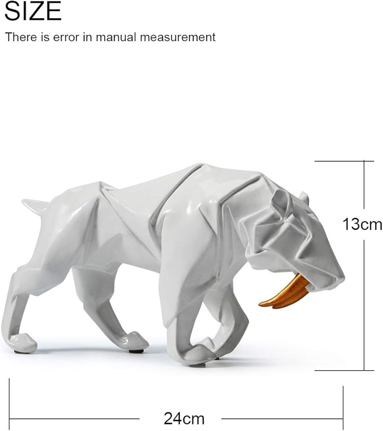 HAUCOZE Dinosaur Statue Arts Animal Figurine Modern Decor Leopard Sculpture Polyresin White 9.8inch