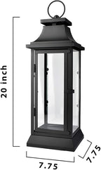 Serene Spaces Living Black Metal Hurricane Lantern with Clear Glass Panels – Hanging or Tabletop Decorative Lantern for Indoor & Outdoor – Weddings, Parties, Home Decor, 20" Tall & 7.75" Square