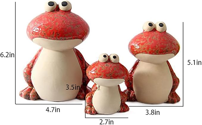 Frog Garden Decor Set of 3,Funny Cute Ceramic Frog Garden Statues Yard Decoration Outdoor Holiday Decorations,Ideal Ornament for Outside Pond Pool Patio Front Porch Backyard (Red)