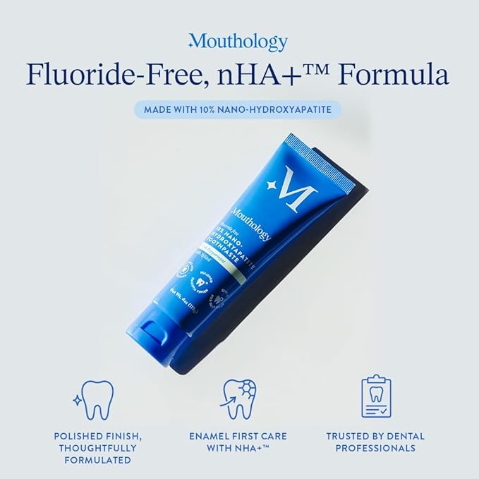 Mouthology 10% Nano Hydroxyapatite Toothpaste (3pk, Fluoride Free), Whitening*, Supports Enamel Care*, Appropriate for Sensitive Teeth*, SLS Free, Xylitol nHA Toothpaste Adults, Mint 4oz (USA Made)