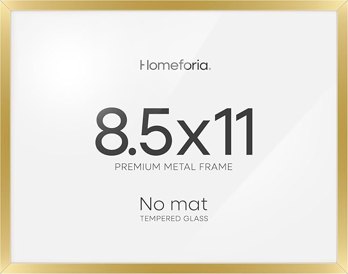 Homeforia Gold Diploma Frame 8.5 x 11, High End Metal 8.5x11 Certificate Frames, 11x8.5 Document Frame for Wall or Tabletop, 8.5 by 11 Letter Size Graduation Frames, Tempered Glass, Wall Kit, Set of 1