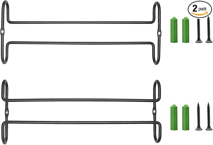 10 Inch Wine Glass Rack Under Cabinet Shelf Stemware Storage Hanging Hanger Organizer Glasses Holder with Drying Under Counter Metal for Kitchen and Bar Set of 2 Black