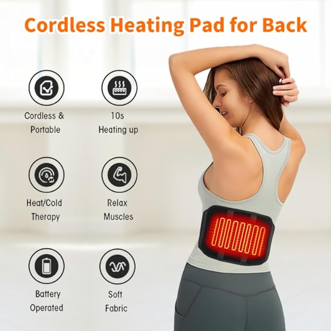 Heated Waist Belt - Cordless Heating Pad for Back Pain Relief Lower Back Electrical Heating Rechargeable Battery Powered