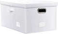 PRANDOM Collapsible Storage Box with Lid [1-Pack] Leather Fabric Foldable Storage Bin Organizer Container Basket Cube with Cover for Home Bedroom Closet Office Nursery White (22.8X15.7X11.8)
