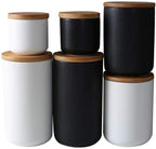 MilkyWay Food Storage Jar Strong Ceramic Storage Canisters with Airtight Seal Bamboo Lid Modern Design Seal Damp-Proof Kitchen Jar for Coffee, Tea, Spice and More (White(M: 27oz/800ml))