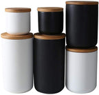MilkyWay Food Storage Jar Strong Ceramic Storage Canisters with Airtight Seal Bamboo Lid Modern Design Seal Damp-Proof Kitchen Jar for Coffee, Tea, Spice and More (Black(S: 8.7oz/260ml))