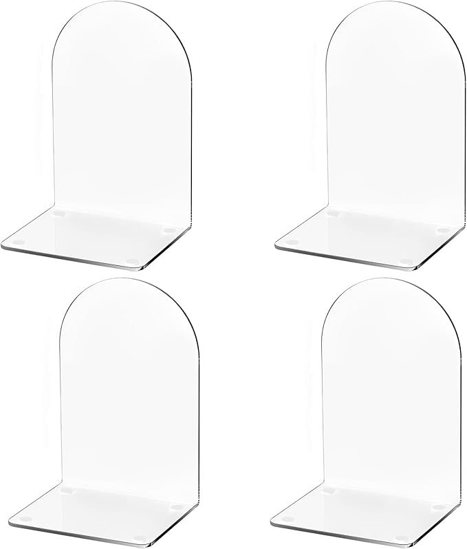Lulonpon 4 Pieces Book Ends, Bookends, Books End for Shelves, Books End for Heavy Books, Clear Bookends, Acrylic Book Ends for School, Library,Desktop Organizer and Book Shelves