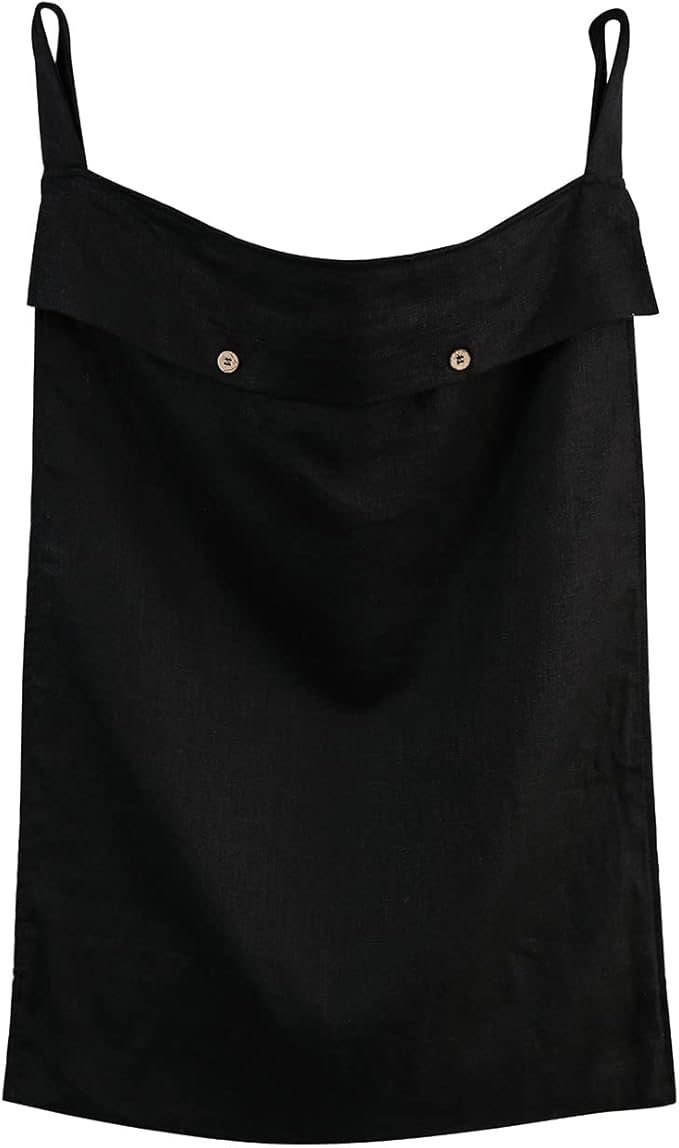 Linen Hanging Laundry Bag, 100% Linen Over The Door Laundry Hamper with Buttons and Zipper, Space Saving Door Hampers for Laundry Dirty Clothes Home Travel, Black