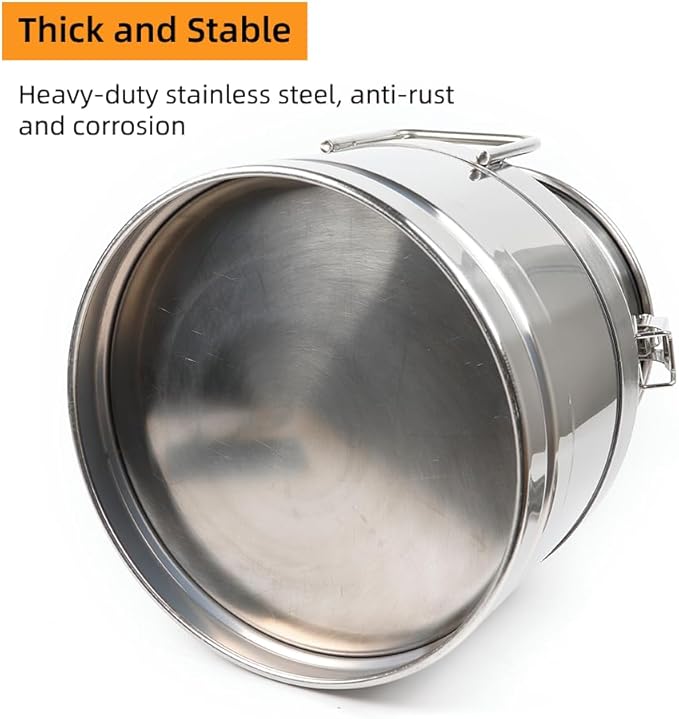 Stainless Steel Milk Can, 40L/10.6 Gallon Heavy Duty Airtight Storage Canister Milk Bucket with Lid, Embedded Silicone Milk Jug Wine Pail Water Cereals Bucket with Three Latches and Two Handles