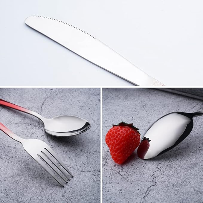 Travel Utensils Set with Case Reusable Portable Cutlery Set Stainless Steel 8pcs Including Dinner Knife Fork Spoon Chopsticks straws (Gradient Red)