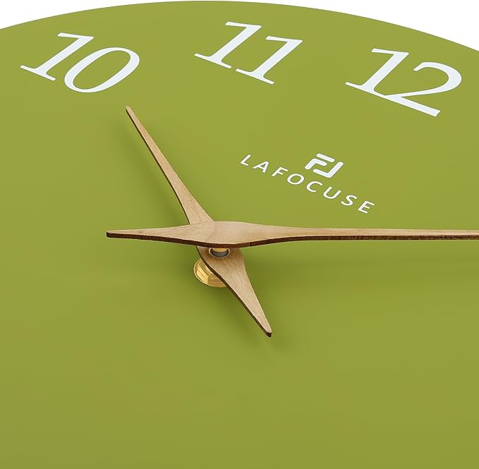 Lafocuse 12 Inch Silent Olive Green Wall Clock Battery Operated for Living Room Decor, Simple Minimalist Wooden Wall Clock for Kitchen Bedroom Office