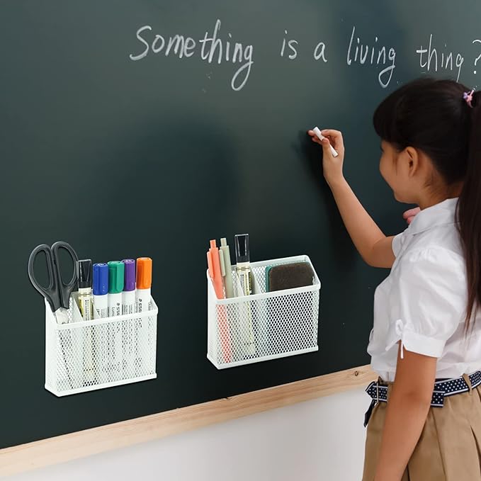 Neudeoc Locker Organizer and Accessories Kit, Includes Mesh Locker Shelf and Magnetic Pen Holder, Suitable for School, Work, Kitchen and Bathroomn (Pack of 4, White)