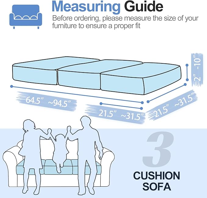 Couch Cushion Covers Individual Large Super Stretch Chenille (Softer Version) Sofa Cushion Covers, Couch Seat Covers Couch Slipcovers Furniture Protector (3PC, Blue)