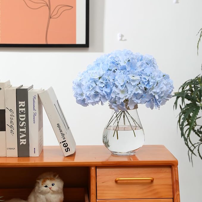 Tifuly Hydrangea Artificial Flowers -12 pcs Realistic Fake Hydrangea Silk Flowers with Stems Faux Hydrangea Flowers Heads for Office Home Party Wedding Centerpiece DIY Floral Decor(Sky Blue)