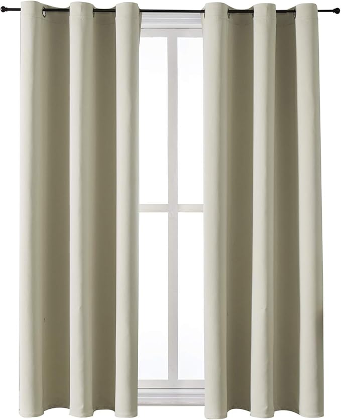 ChrisDowa Grommet Room Darkening Curtains for Bedroom and Living Room - 2 Panels Set Thermal Insulated Blackout Curtains (Beige, 42W x 63L)