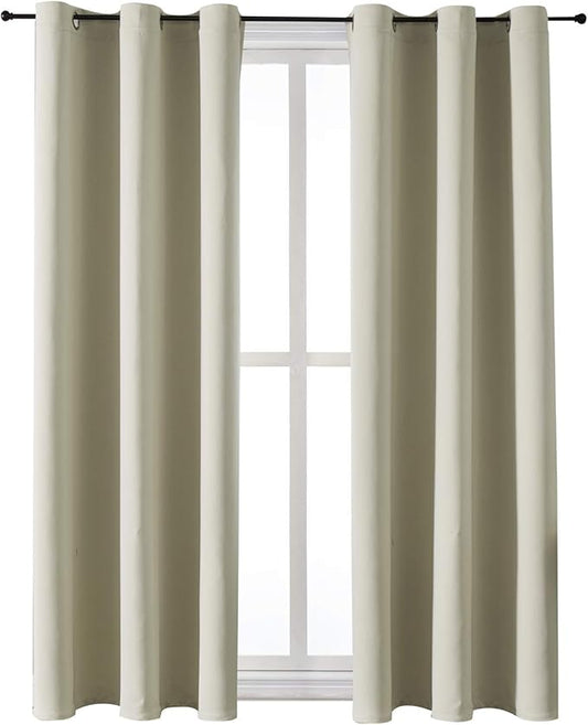 ChrisDowa Grommet Room Darkening Curtains for Bedroom and Living Room - 2 Panels Set Thermal Insulated Blackout Curtains (Beige, 42W x 63L)