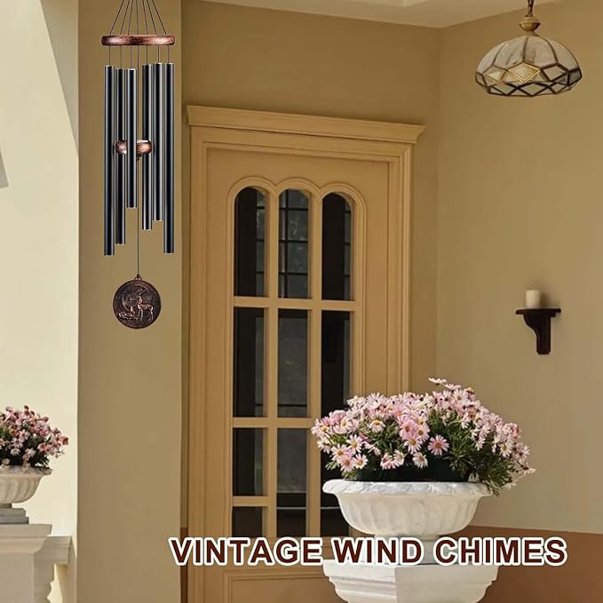 Wind Chimes for Outside, Deer Deep Tone Vintage Wind Chime Outdoor Clearance, Sympathy/Memorial/Festivals/Birthday Gift for Mom Dad Grandma, Home Garden Patio Decor (34" Deer)