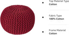 REDEARTH Round Pouf Ottoman - Hand Knitted Cable Boho Poof - Foot Stool Bean Bag - Home Décor Stuffed Footrest for Living Room - Nursery - Bedroom - 100% Cotton Poufs (19.5"x19.5"x14") - Red