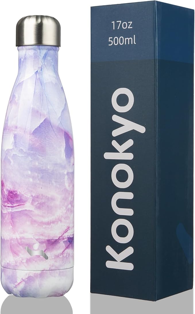 Insulated Water Bottles,17 oz Double Wall Stainless Steel Vacumm Metal Flask for Sports Travel,Marble Dawn